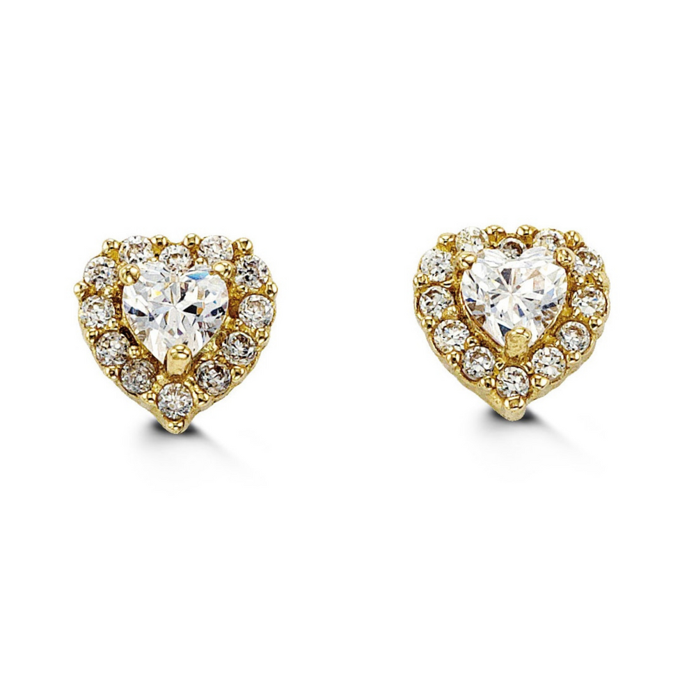 14kt Yellow Gold White Heart Baby Earrings