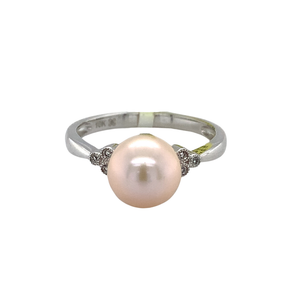 10K White Gold Diamond Pearl Ring