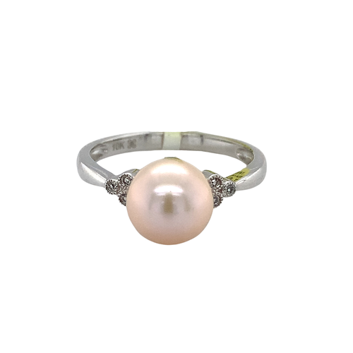 10K White Gold Diamond Pearl Ring