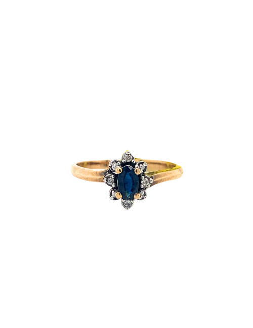 10K Yellow Gold Sapphire + Diamond Ring