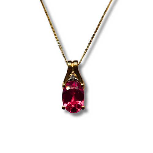 10KY Ruby Solitaire and Diamond Accent Pendant