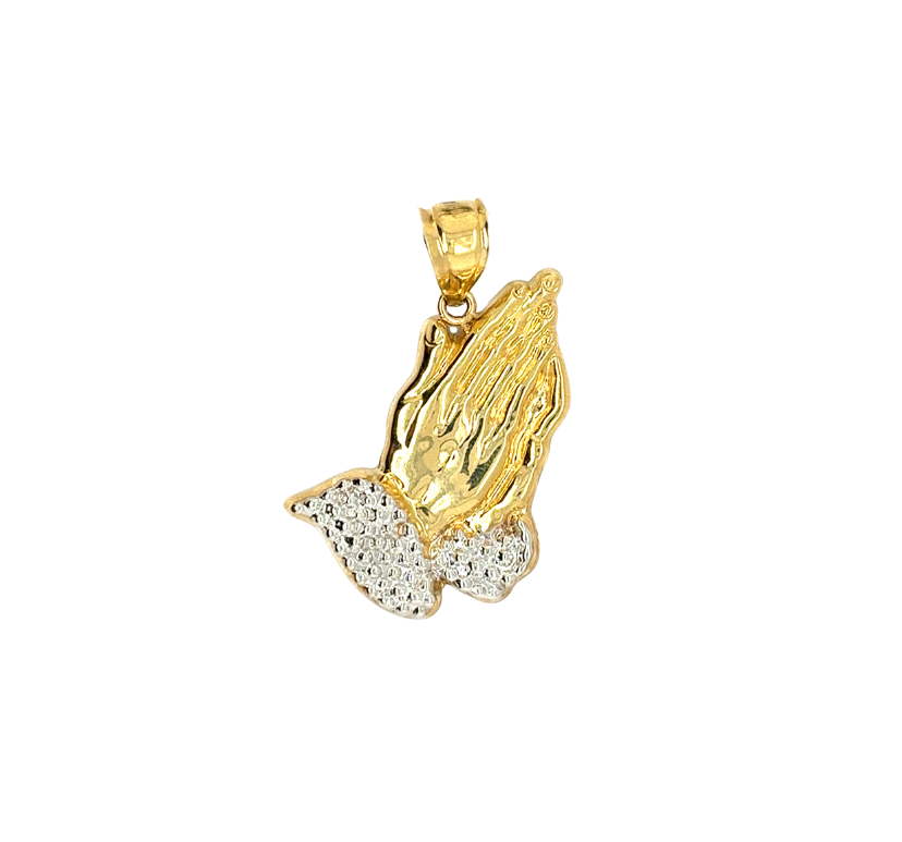 10kt Yellow Gold CZ Praying Hands Charm