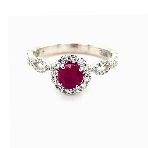 18KPD Ruby with Diamond Halo Ring