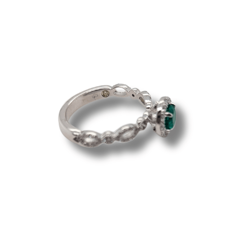 18KPD Emerald with Diamond Halo Ring