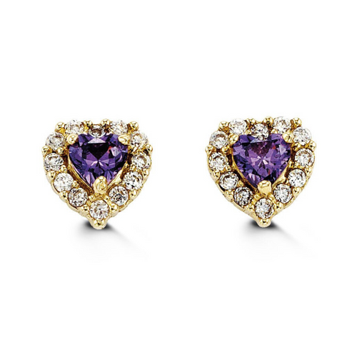 14kt Yellow Gold Purple Heart Baby Earrings