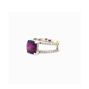 14kt White Gold Garnet + Diamond Ring
