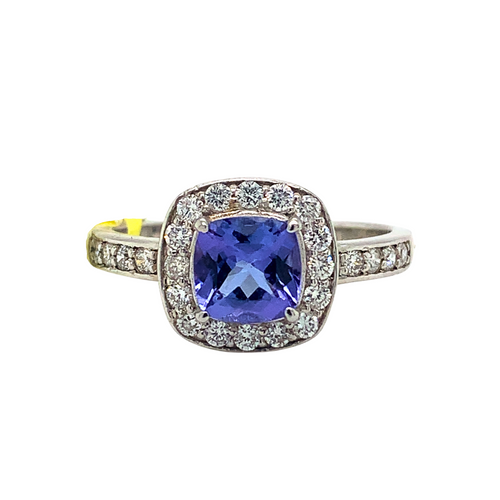 14kt White Gold Tanzanite + Diamond Ring