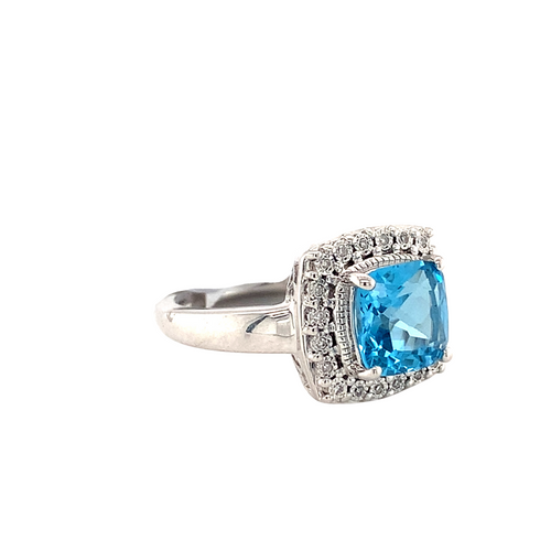 Sterling Silver Ring with Blue Topaz and Diamonds