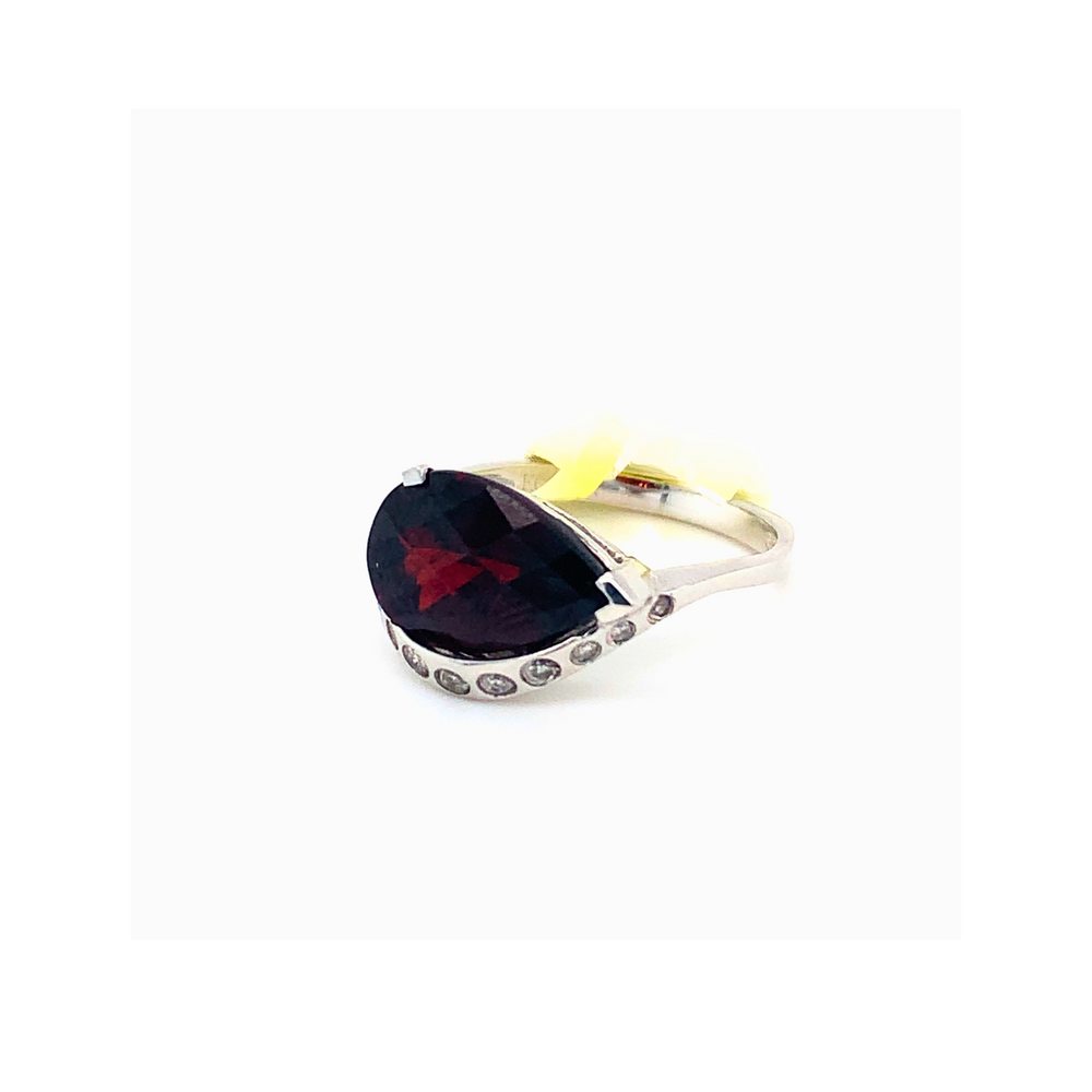 14kt White Gold Garnet + Diamond Ring