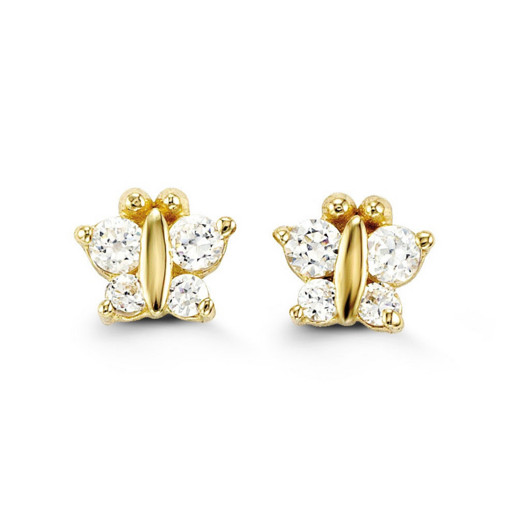 14kt Yellow Gold White Butterfly Baby Earrings