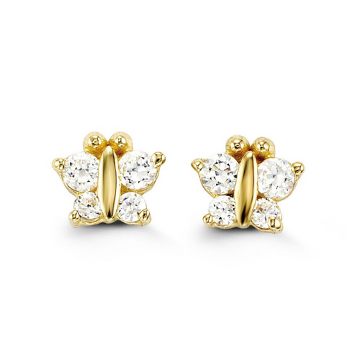 14kt Yellow Gold White Butterfly Baby Earrings