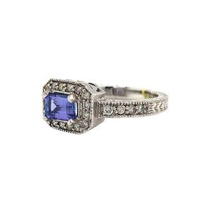 14kt White Gold Tanzanite + Diamond Ring