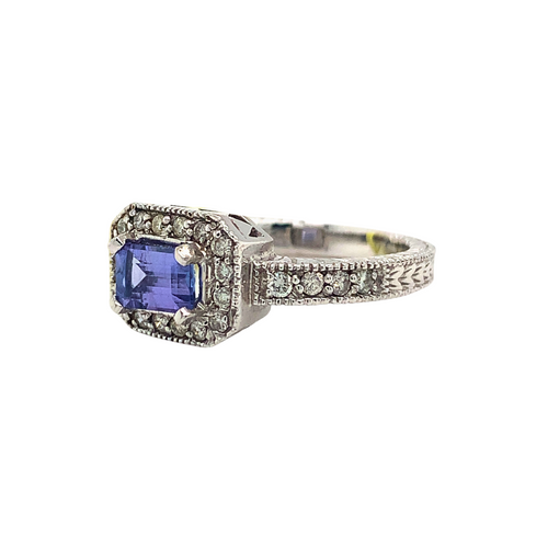 14kt White Gold Tanzanite + Diamond Ring