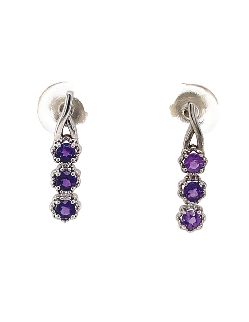 10kt White Gold Amethyst Diamond Earrings