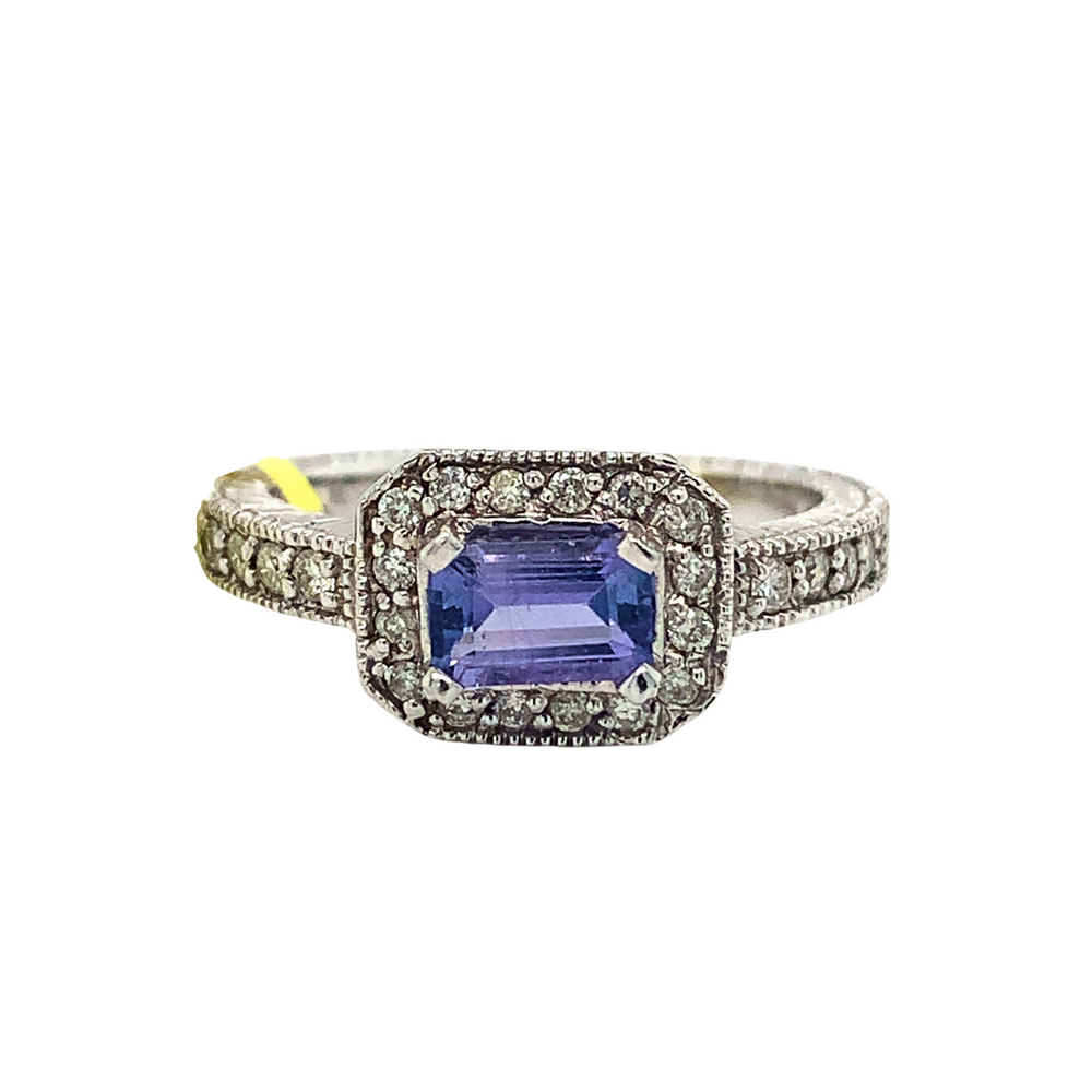 14kt White Gold Tanzanite + Diamond Ring