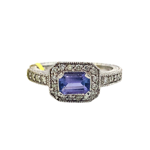 14kt White Gold Tanzanite + Diamond Ring