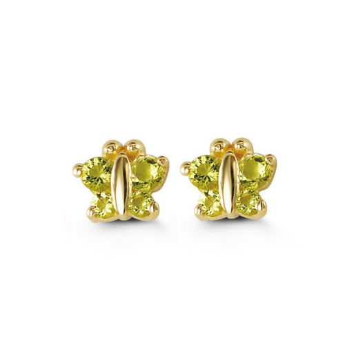14kt Yellow Gold Green Butterfly Baby Earrings