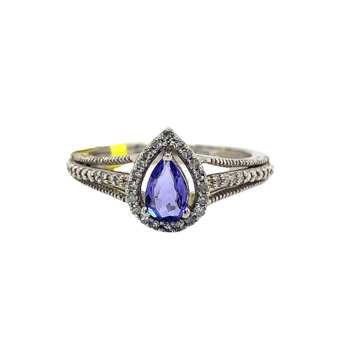 10kt White Gold Tanzanite + Diamond Ring