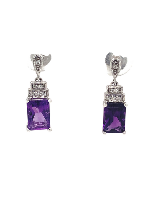 10kt White Gold Amethyst Diamond Earrings