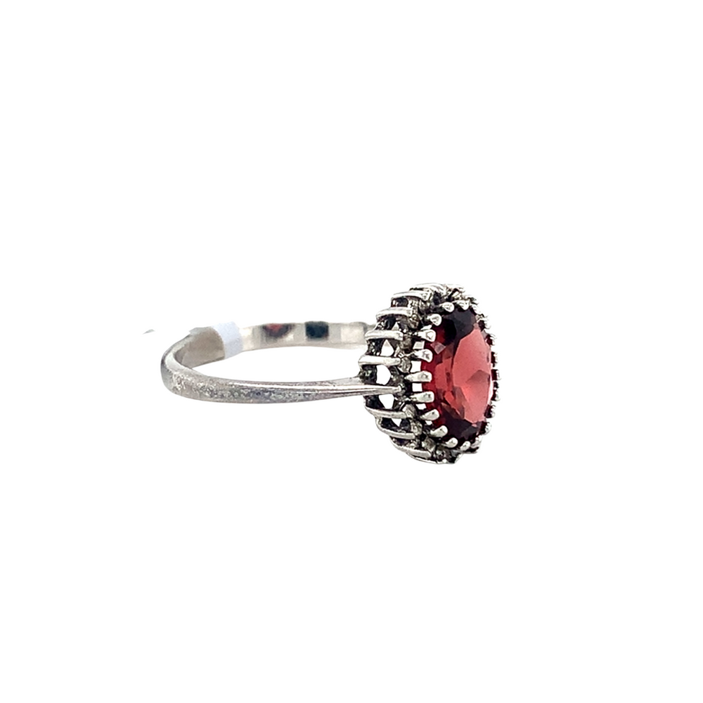 Sterling Silver Ring with Garnet and Diamonds