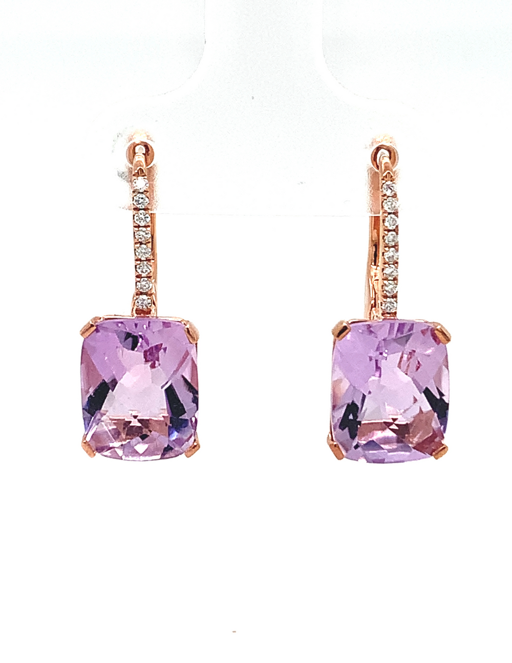 10kt Rose Gold Pink Amethyst Diamond Earrings
