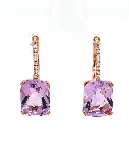 10kt Rose Gold Pink Amethyst Diamond Earrings