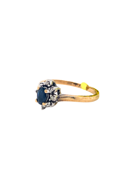 10K Yellow Gold Sapphire + Diamond Ring