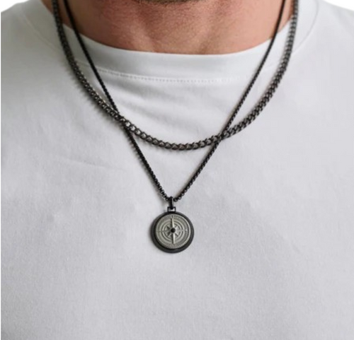 Italgem Stainless Steel Black North Star Necklace