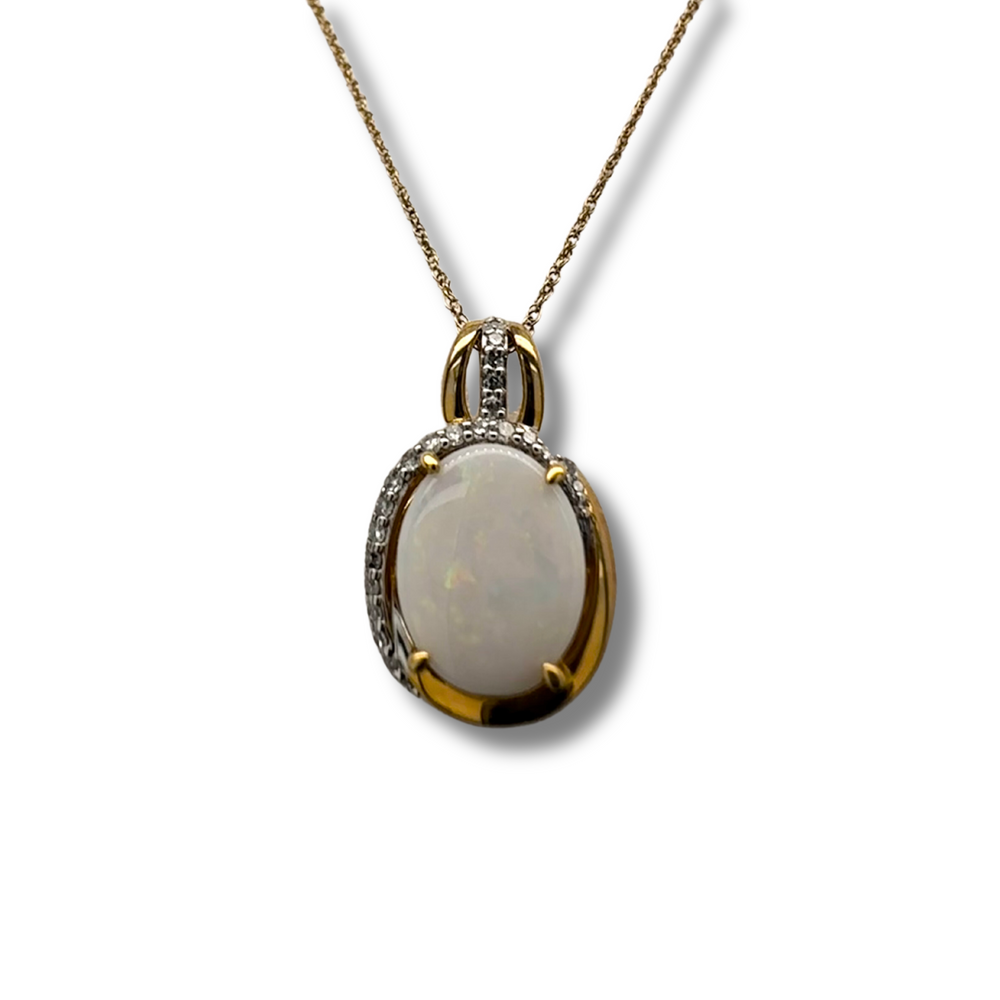 10KY Opal and Diamond Pendant