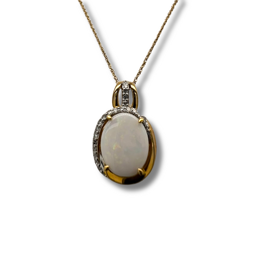 10KY Opal and Diamond Pendant