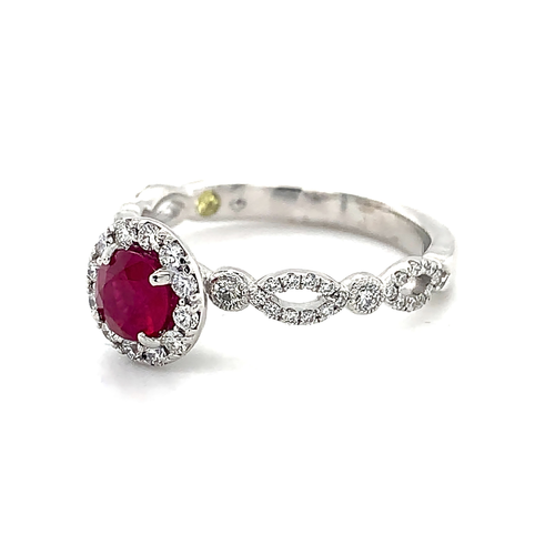 18KPD Ruby with Diamond Halo Ring
