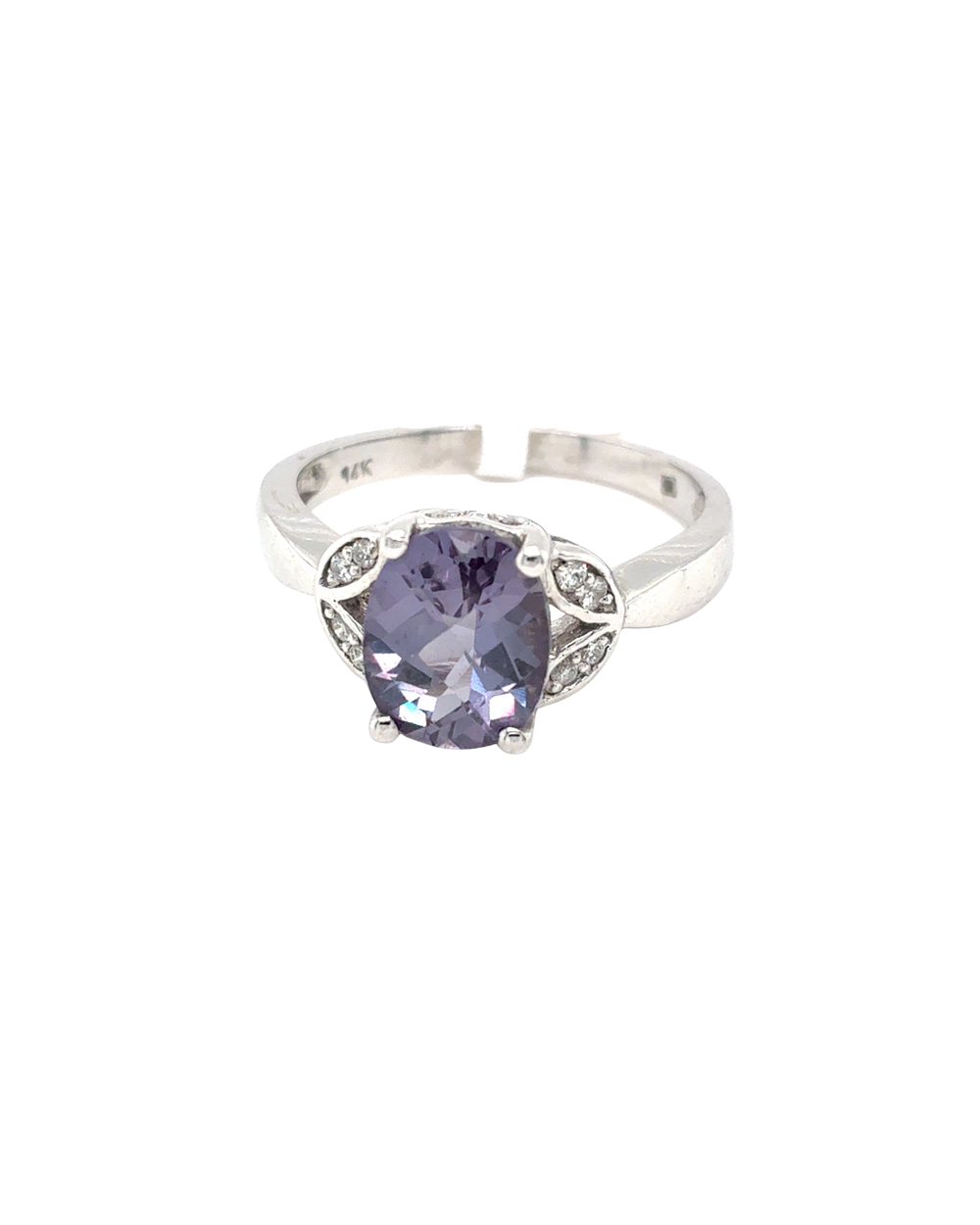 14kt White Gold Synthetic Alexandrite and Diamond Fancy Ring