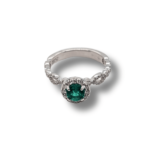 18KPD Emerald with Diamond Halo Ring