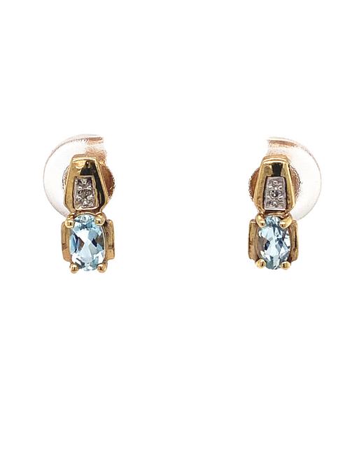 10KT Yellow Gold Aquamarine + Diamond earrings