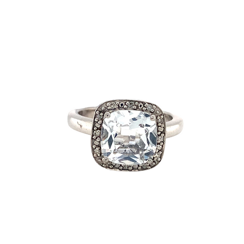 Sterling Silver Ring with White Sapphire and Diamonds
