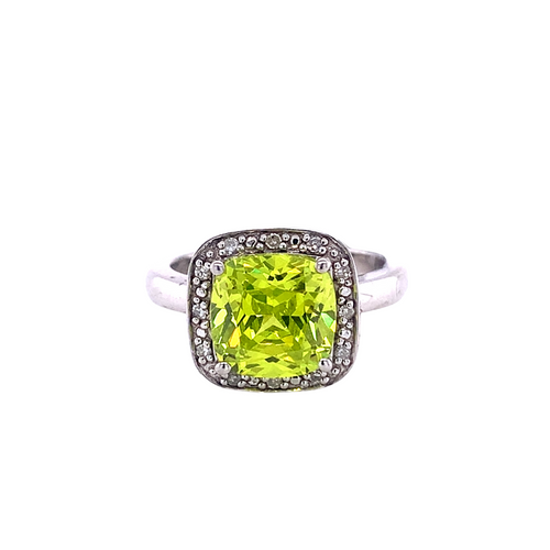 Sterling Silver Ring with Peridot and Diamonds