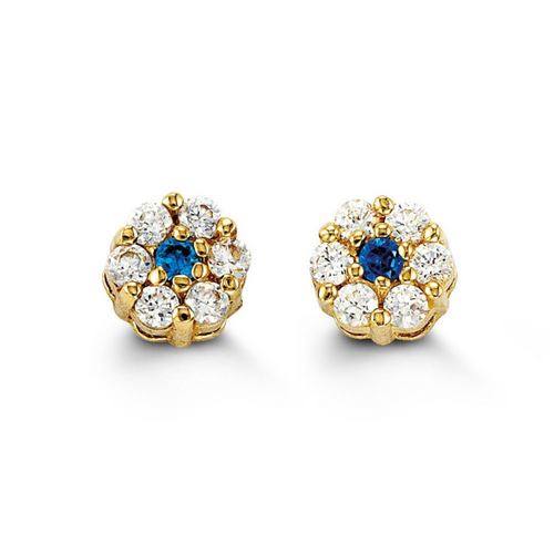 14kt Yellow Gold Blue Flower Baby Stud Earrings