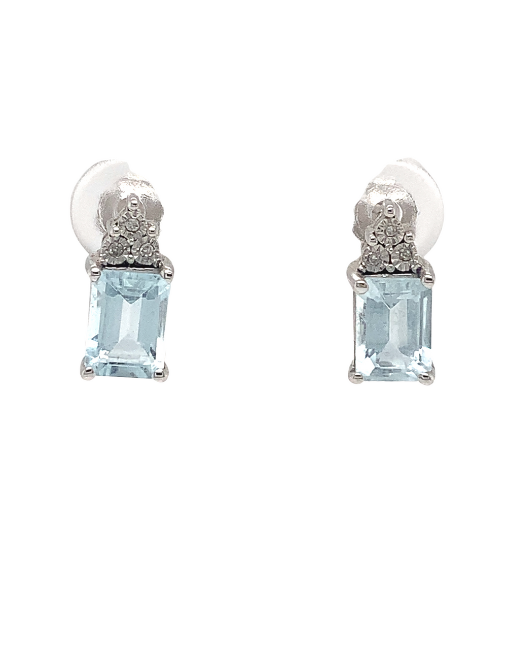 10KT White Gold Aquamarine + Diamond earrings