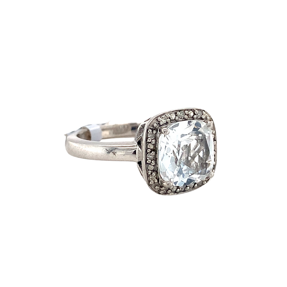 Sterling Silver Ring with White Sapphire and Diamonds