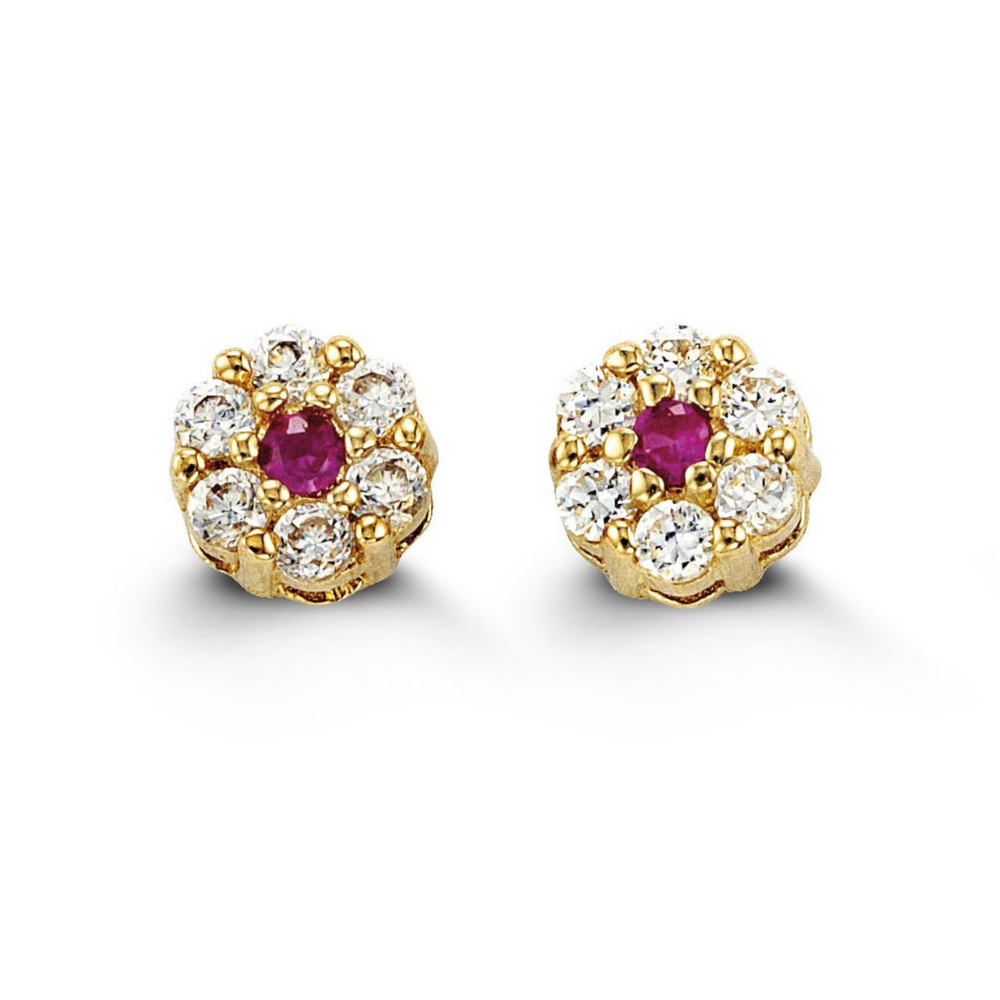 14kt Yellow Gold Fuchsia Flower Baby Stud Earrings