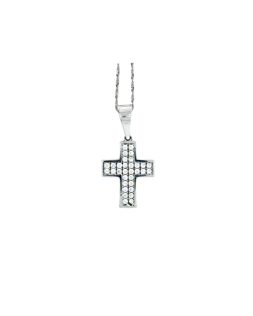 10kt White Gold CZ Cross Necklace