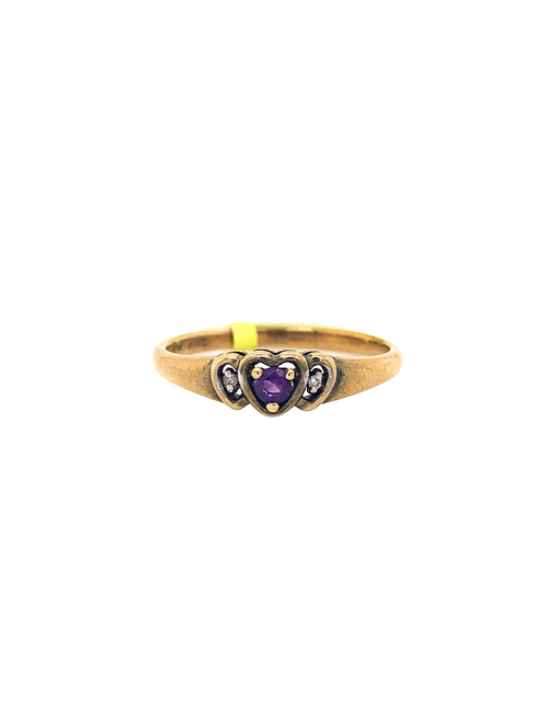 10K Yellow Gold Amethyst + Diamond Ring