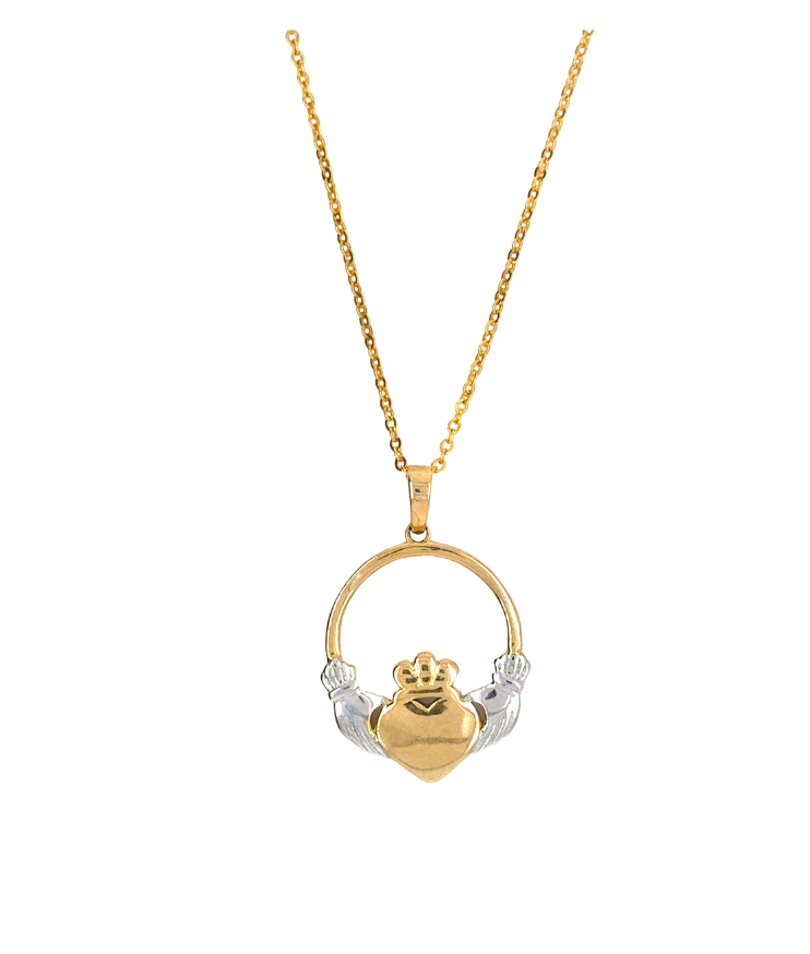 10kt Yellow Gold CZ Clauddagh Necklace