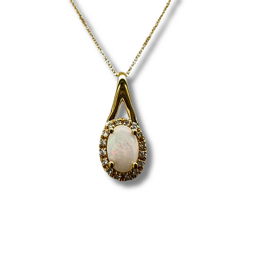 10KY Opal and Diamond Pendant