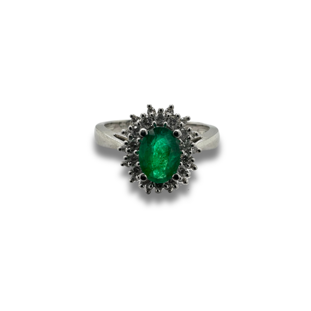 14KW Emerald and Diamond Double Halo Ring