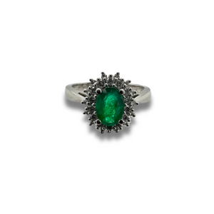 14KW Emerald and Diamond Double Halo Ring
