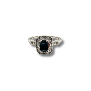10KW Blue Sapphire and Diamond Halo Ring