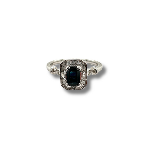 10KW Blue Sapphire and Diamond Halo Ring