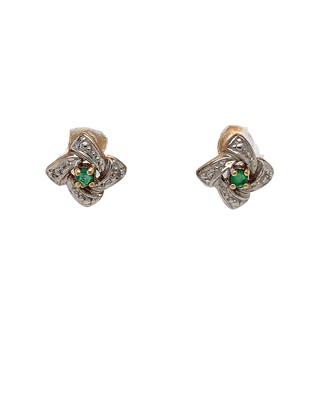 10kt White Gold Emerald Diamond Earrings