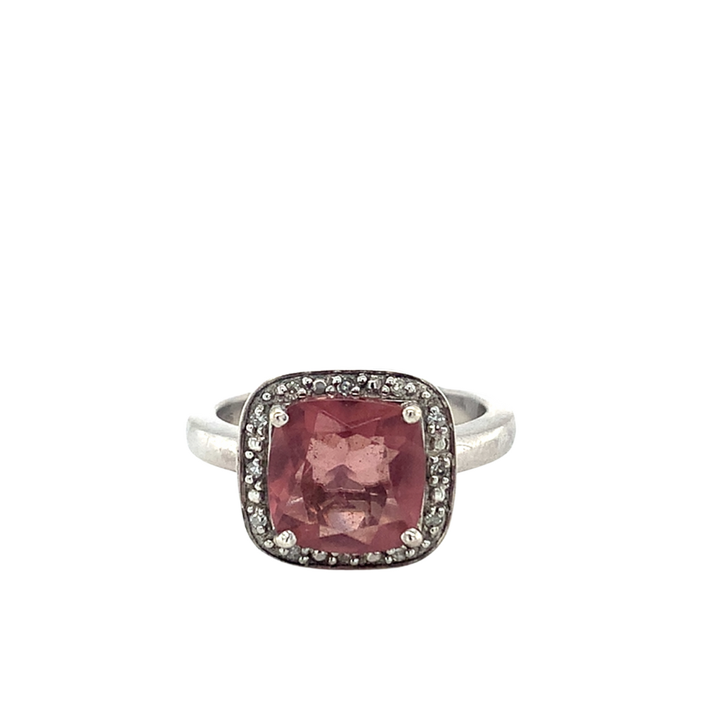 Sterling Silver Ring with Rhodolite and Diamonds